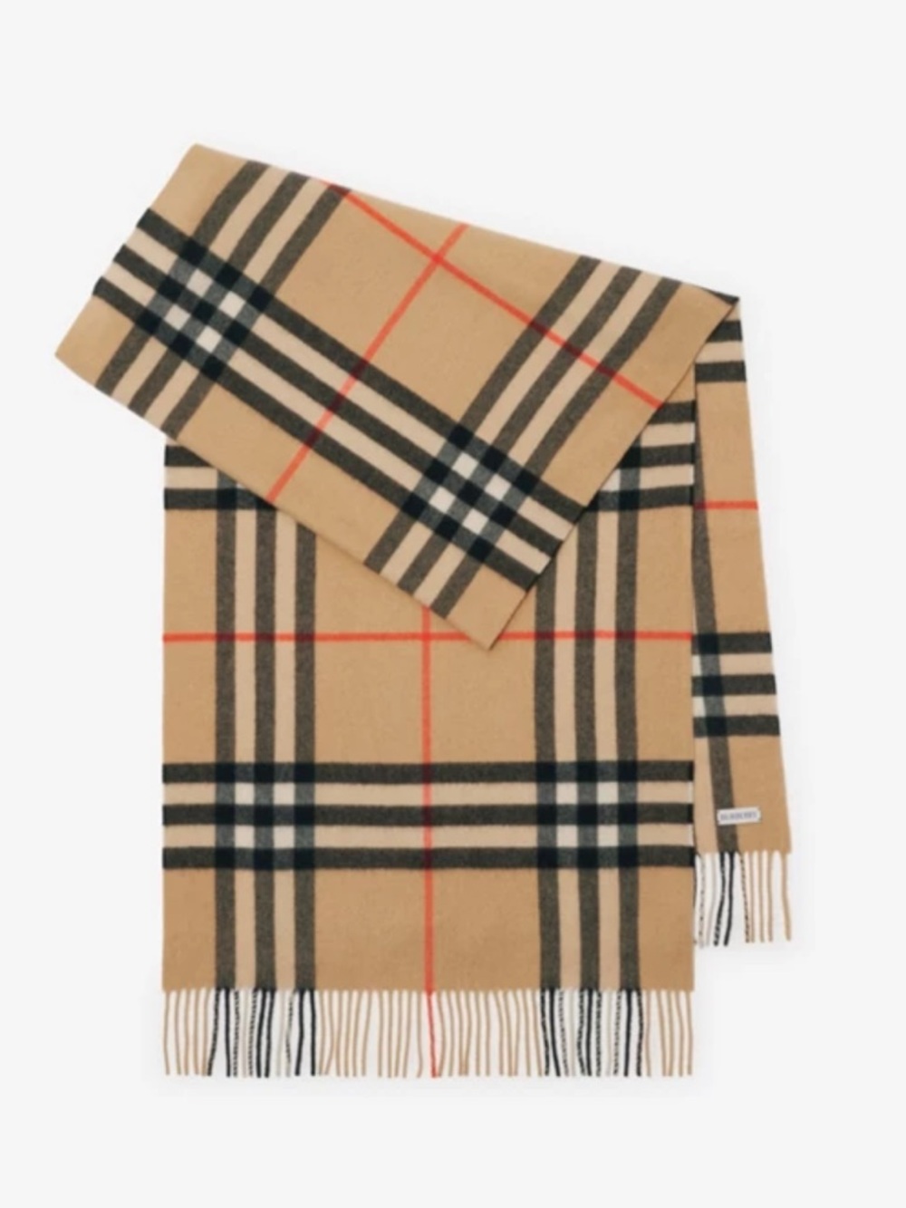 Burberry Beige Check Cashmere Scarf with Black and Red Accents